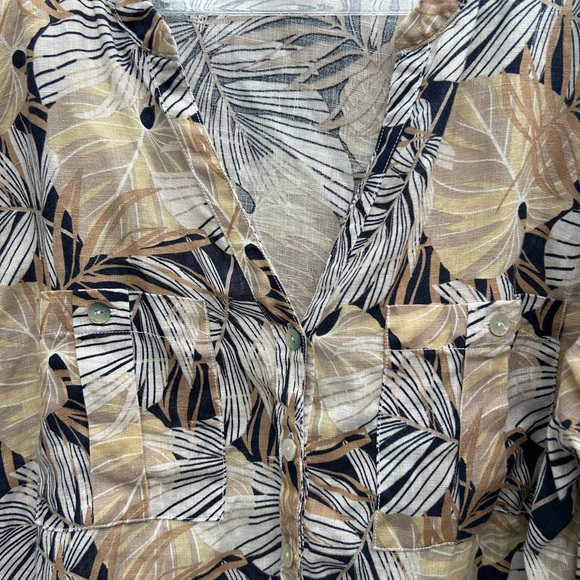 C&C California Linen Top Women XL Leaf Print Neutral Multi Button Front Resort - Picture 6 of 15